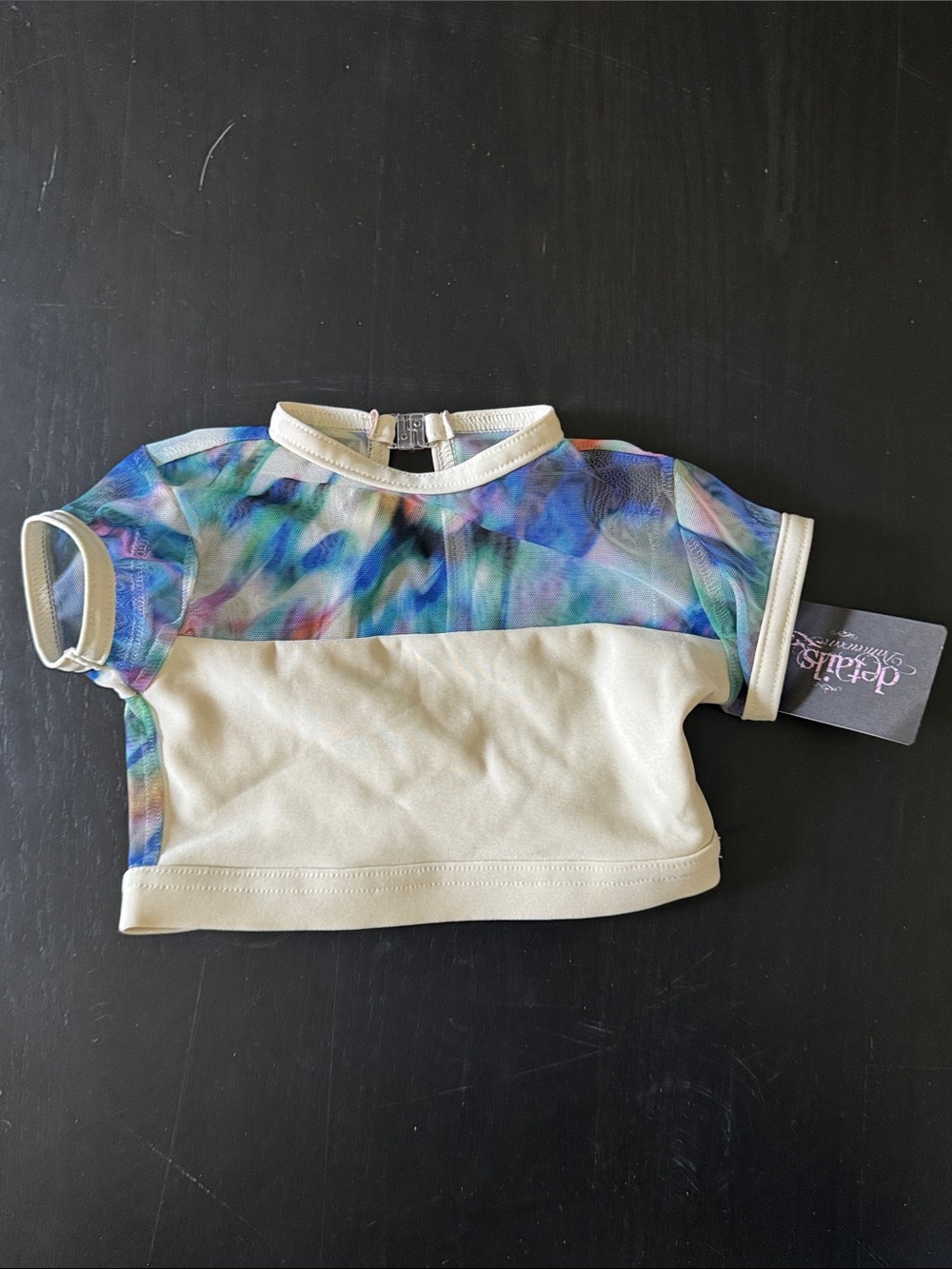 Details Dancewear Cream Crop Top with Multicolor Mesh Yoke